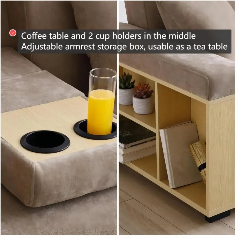 Sofa 84.65" Convertible Sofa Bed with Storage Ottoman, Adjustable Armrest & Coffee Table - Perfect for Small Apartments, 2 Drawe