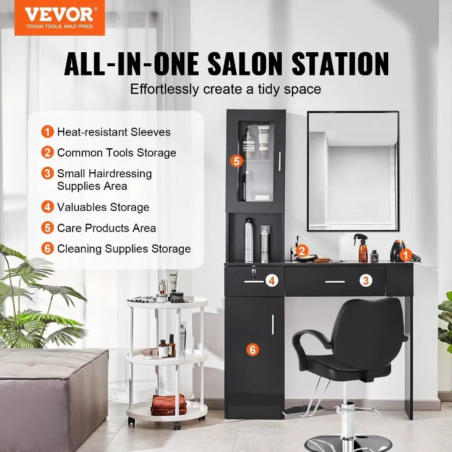 Salon Workstation WallMounted Unit for Hair Professionals Spa Styling Storage Solution Includes 1 Cabinet 3 Shelves and 2 Draw
