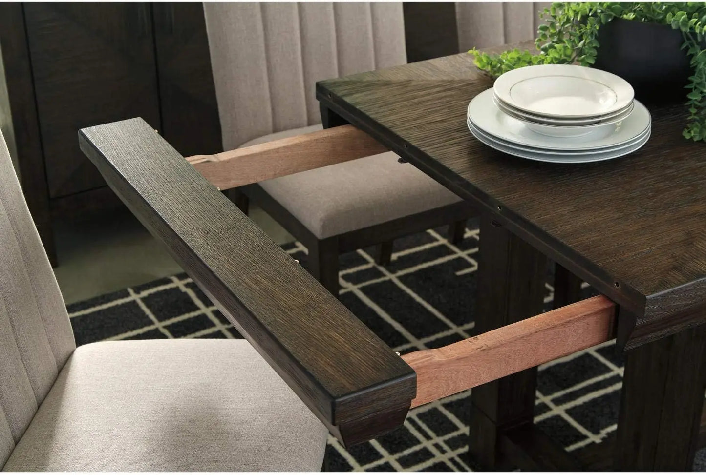 Casual Rectangular Dining Extension Table, Seats up to 8, Dark Brown