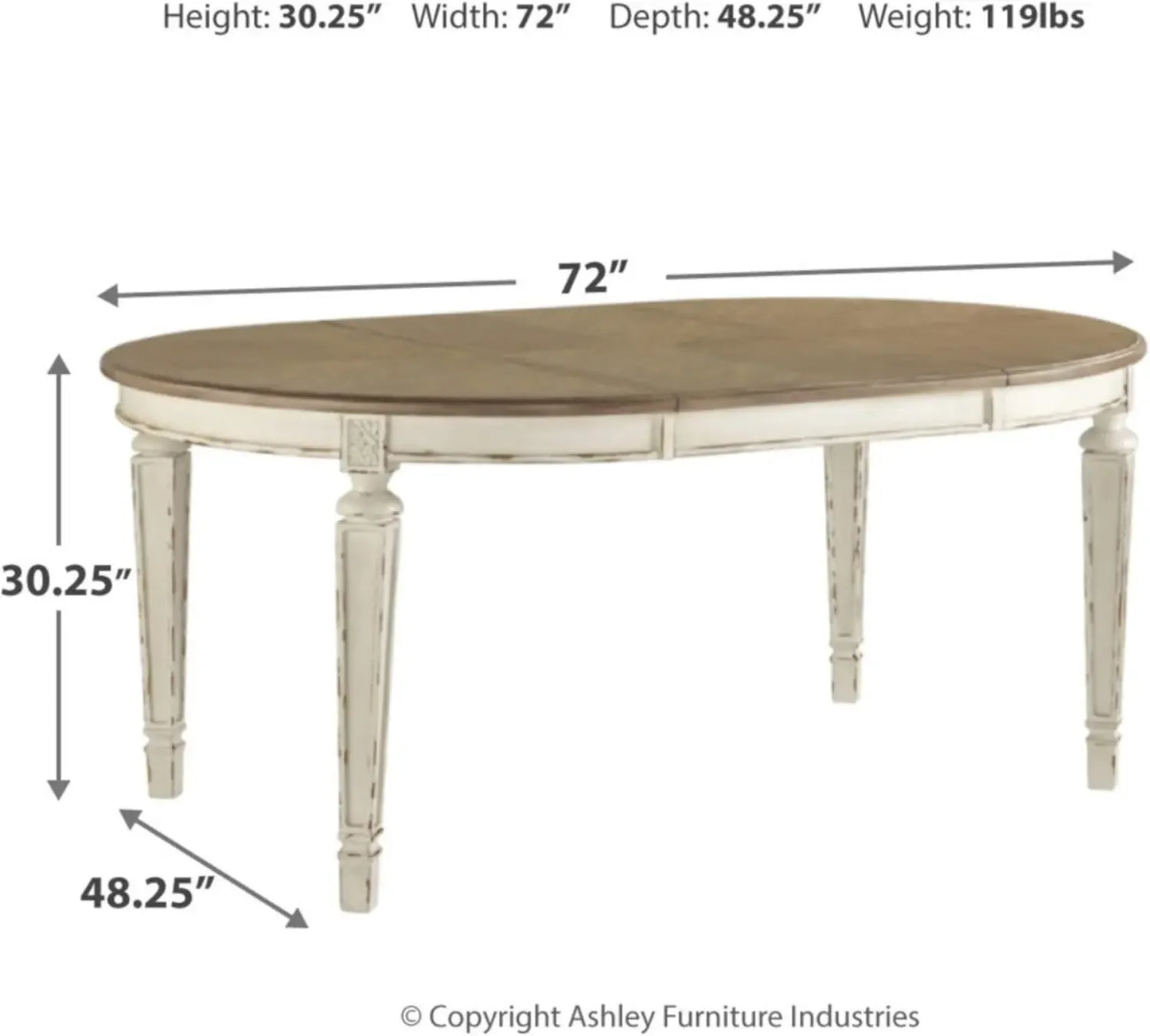 Realyn French Country Oval Dining Room Extension Table, Chipped White