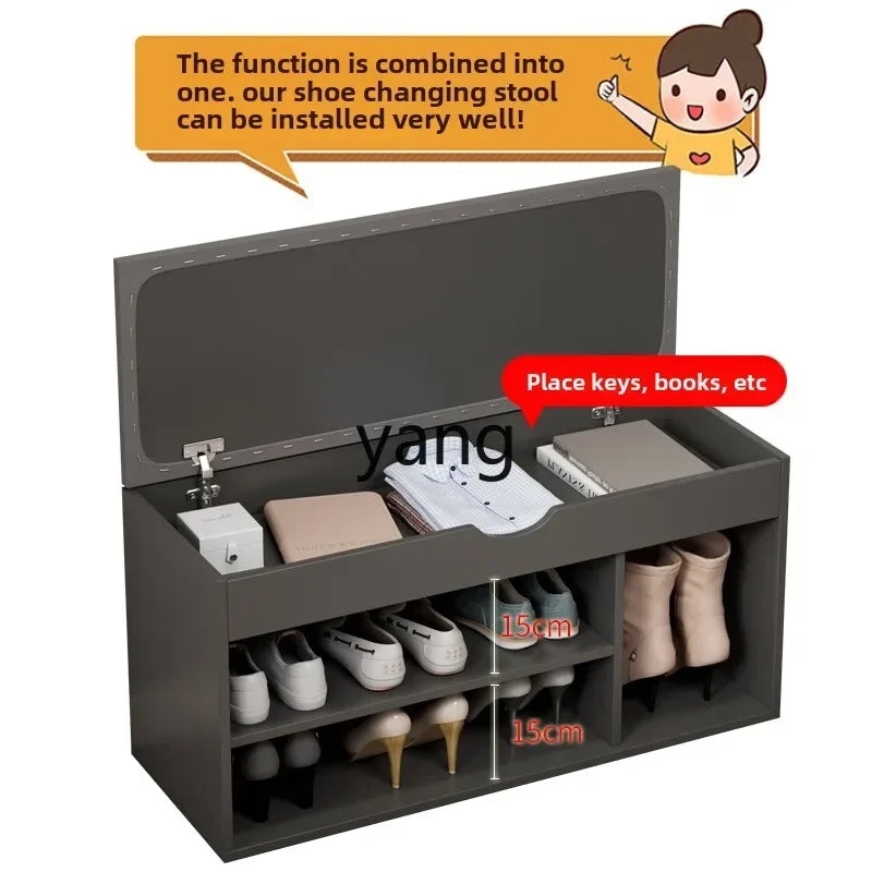 xyy enters the door and enters home to change shoes, stool, and shoe cabinet integrated storage at the door of the home
