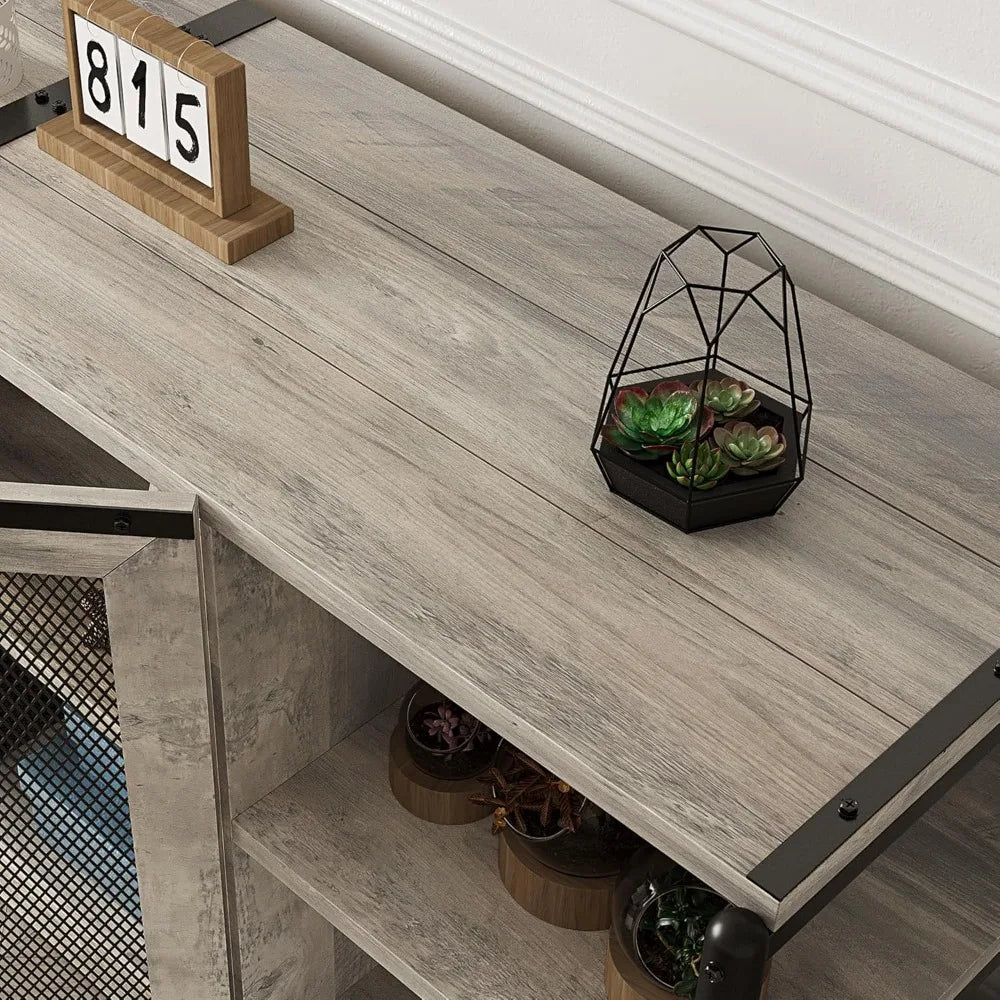 TV Stand for 65+ Inch TV,Industrial Entertainment Center TV Media Console Cabinet, Farmhouse TV Stand with Storage and Mesh Door