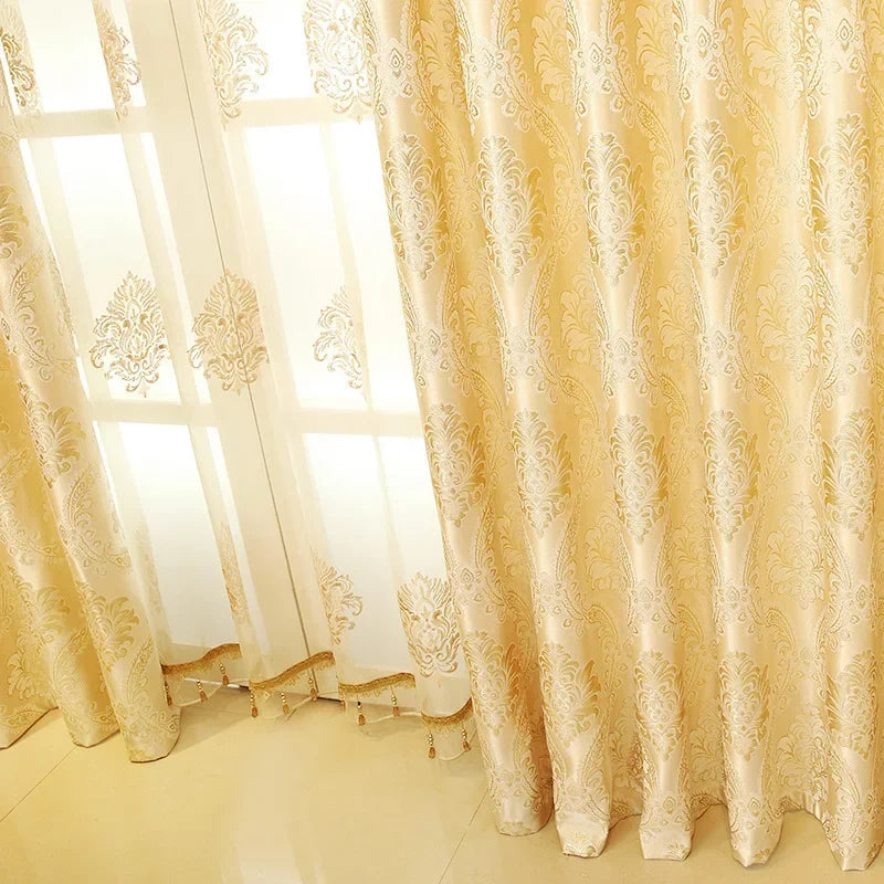 Encrypted Gold Jacquard European Style Curtain Fabric Curtains for Living Dining Room Bedroom