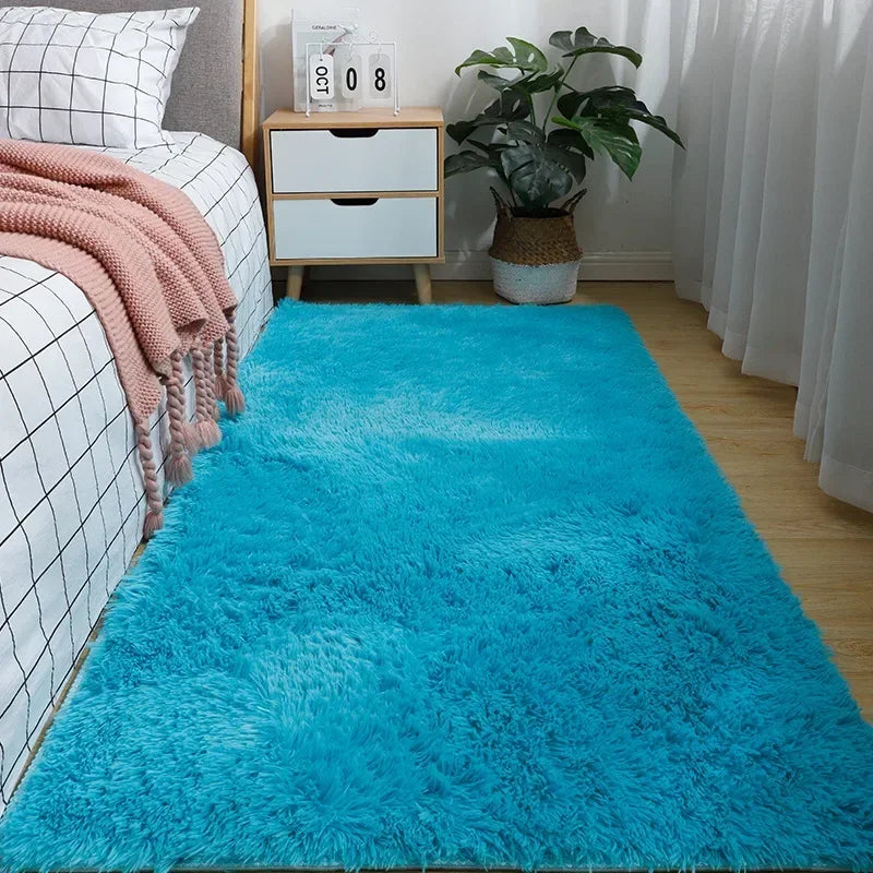Luxurious Silk-Wool Blend Bedside Rug for Girls, Non-Slip Silicone Base, Plush Living Room Carpet, Adorable Bedroom Decor