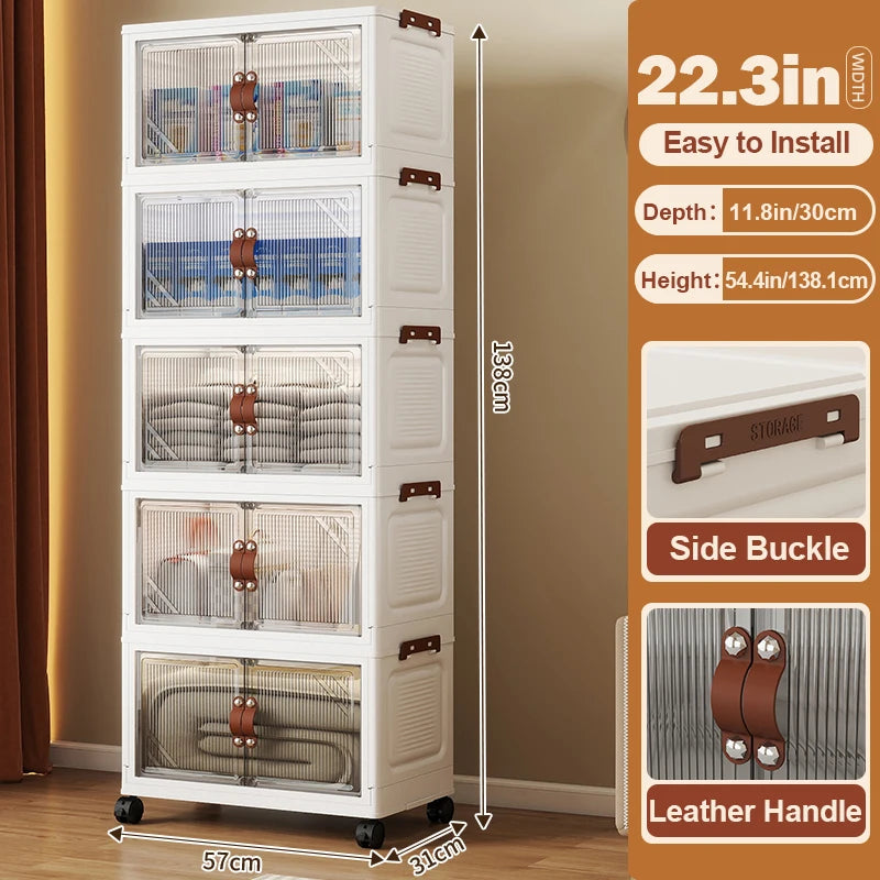 Multi-layer Multifunction Folding Living Room Cabinet Closet Organizer With Wheel Stackable Sundries Large Capacity Storage Box