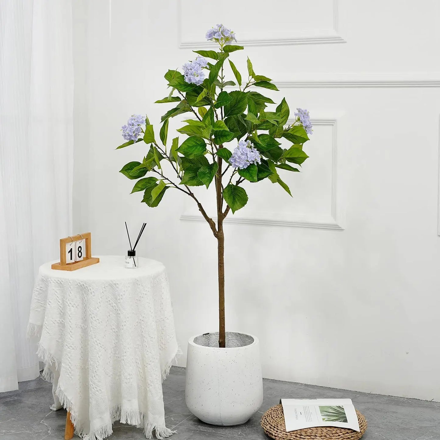 Artificial Hydrangea Tree 4ft Blue Flowers Fake Potted Decorative Hydrangea Flowers Tree, Modern Artificial Tree for Indoor Home