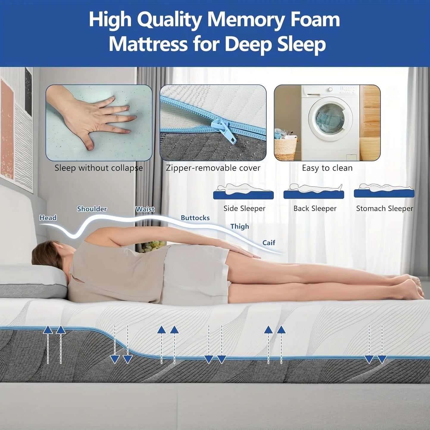 Hcore Extra Firm Queen Size Mattress, 8/10 inch Medium - Extra Firm Dual Sided Reversible Mattress for Back Pain Relief