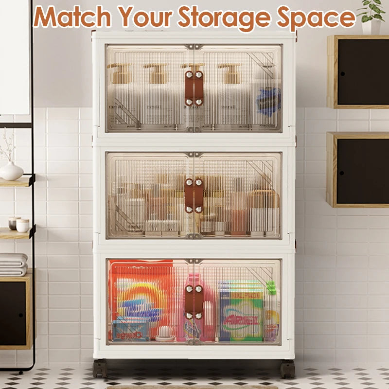 Multi-layer Multifunction Folding Living Room Cabinet Closet Organizer With Wheel Stackable Sundries Large Capacity Storage Box
