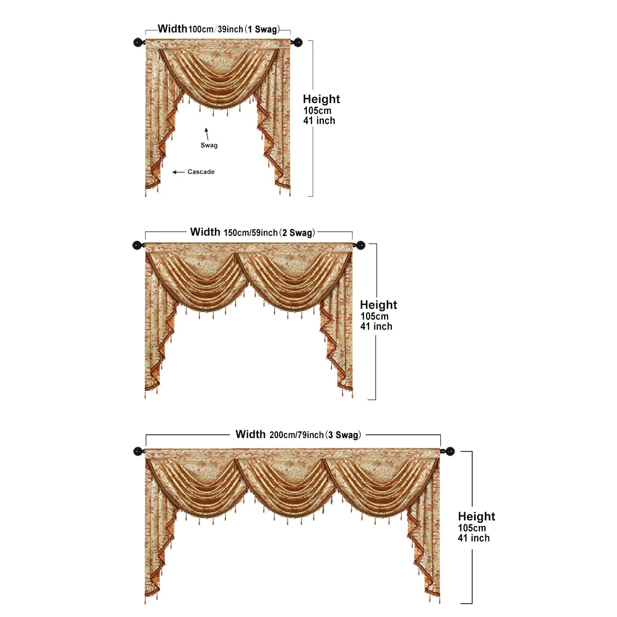 1pc Luxury Style Waterfall Swag Valance,European Jacquard Design Valance for the Various Room Rod Pocket,3 Width Size for Choice
