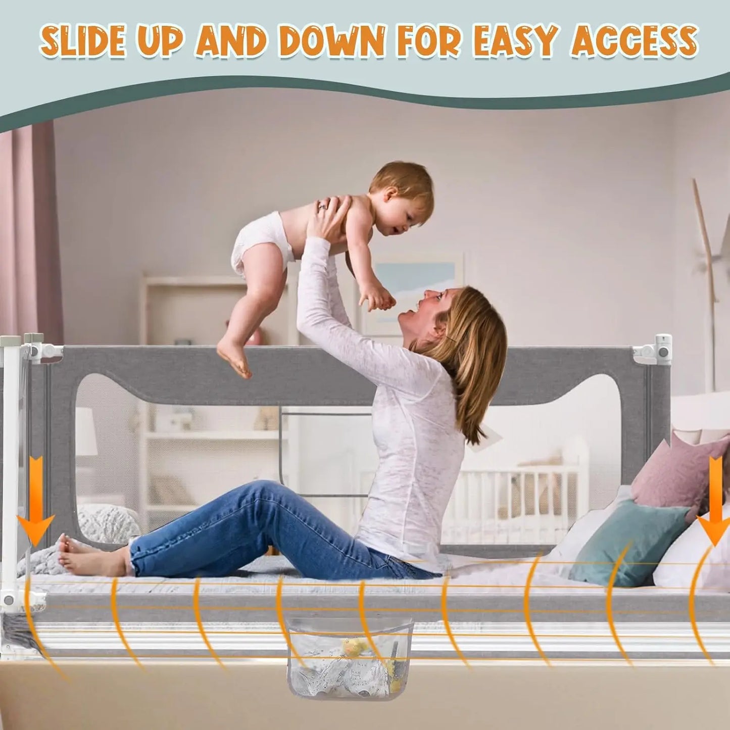 Bed Rail For Toddlers, Stable Protective Bed Side Rails, Baby Bedrail Guard For Twin Full Queen & King Size Bed (78.7 H, 1