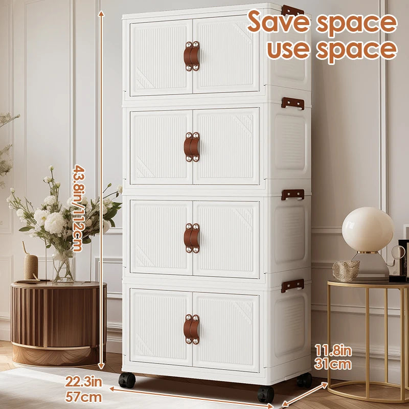 Multi-layer Multifunction Folding Living Room Cabinet Closet Organizer With Wheel Stackable Sundries Large Capacity Storage Box