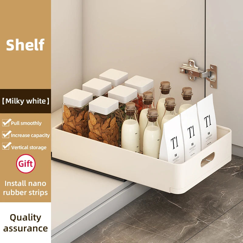 Kitchen Sliding Dish Rack Home Pull-out Drawer Bowl Storage Shelf Dish Drying Storage Box With Sliding Rail Kitchen Storage Rack