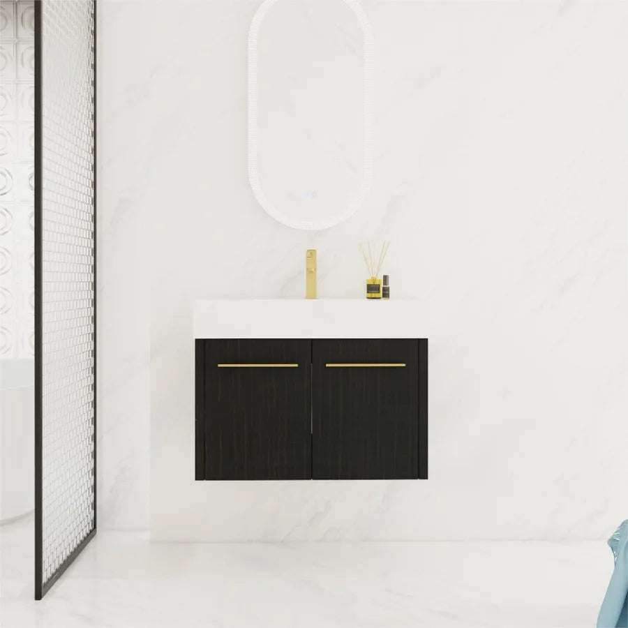 30 Inch WallMounted Bathroom Vanity with Sink Thick Edged Resin Basin KDPackage