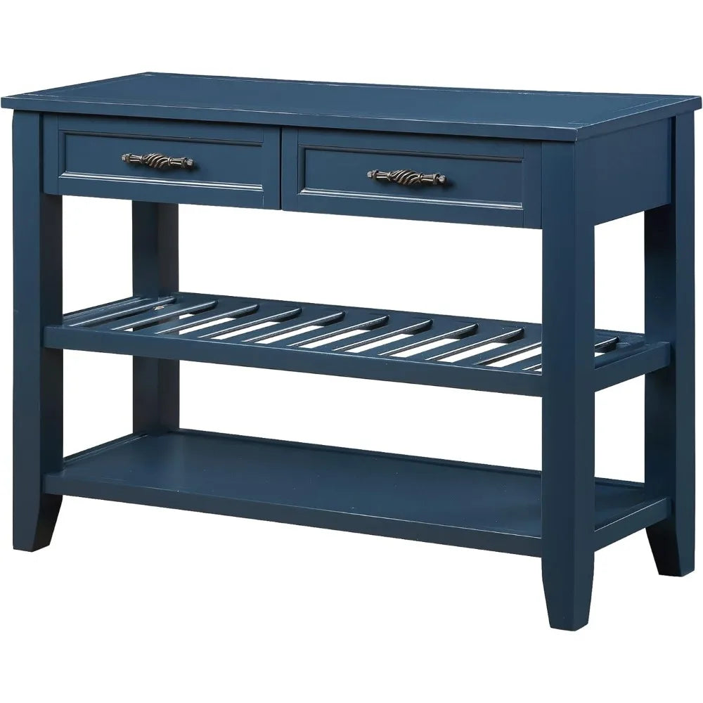 Solid Wood Console Table Entryway Table with Storage Drawers and Shelves Sofa Table for Entry Hallway Foyer(42" Navy Blue)