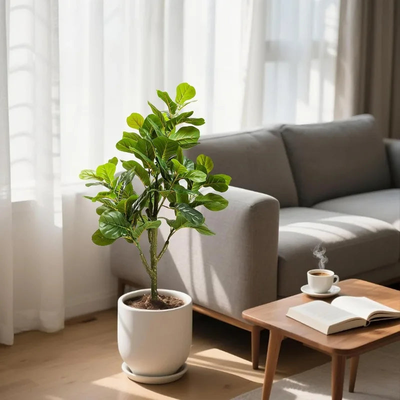 Garden 4.3ft Artificial Fiddle Leaf Fig Trees, 51in Tall Faux Plants with Pots, Indoor Outdoor Greenery for Home Office Li