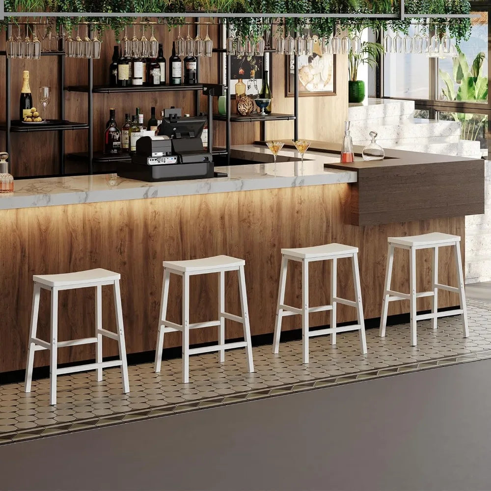Set of 2 Industrial Bar Stools – 23.6" Rustic Brown/Black Saddle Seats with Footrests for Kitchen & Dining