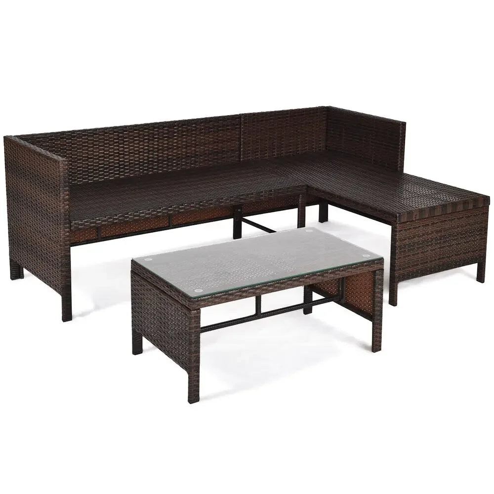 3 PCS Patio Wicker Rattan Sofa Set Sectional Conversation Furniture Set
