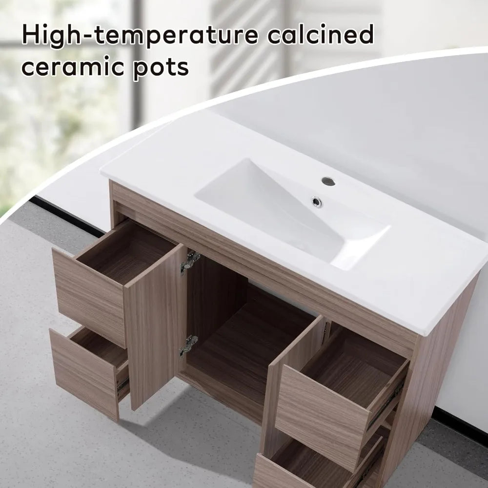 48 inch Bathroom Vanity with Sink Combo Set, Undermount Ceramic Sink w/Thicked Wood Cabinet, Soft Closing Cabinet Door