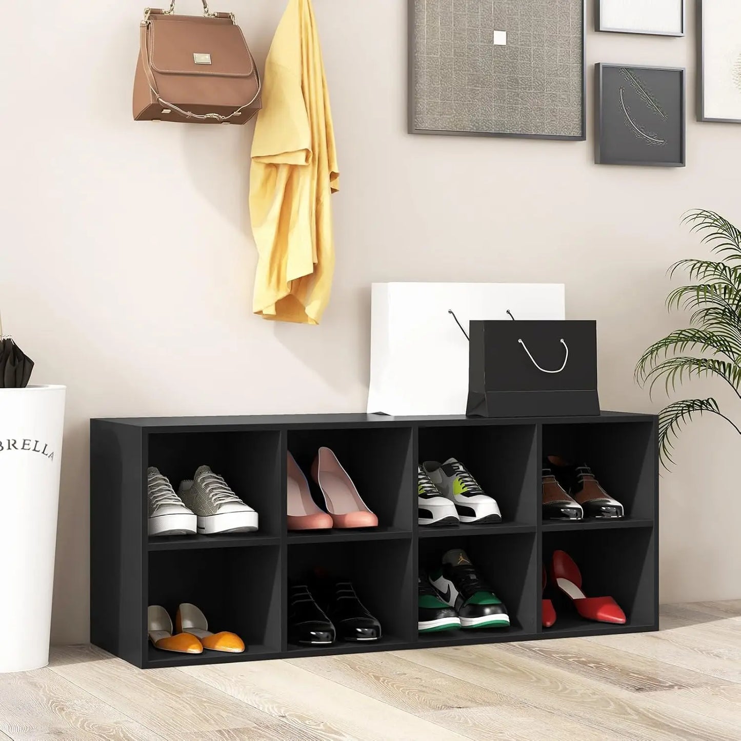 Shoe Bench 8 Cubes, 40"" Entryway Bench With Storage, 8-Cubby Shoe Rack, Shoe Organizer Storage Cabinet For Entryway, Hallway,