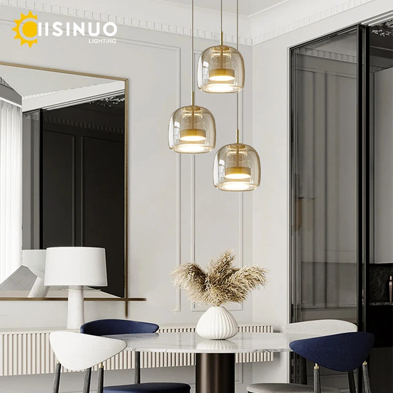 Luxury Designer Glass Chandelier with Adjustable Hanging Cord Elegant Cafe Lighting for Home Dining Room Bedroom Ceiling Fixture