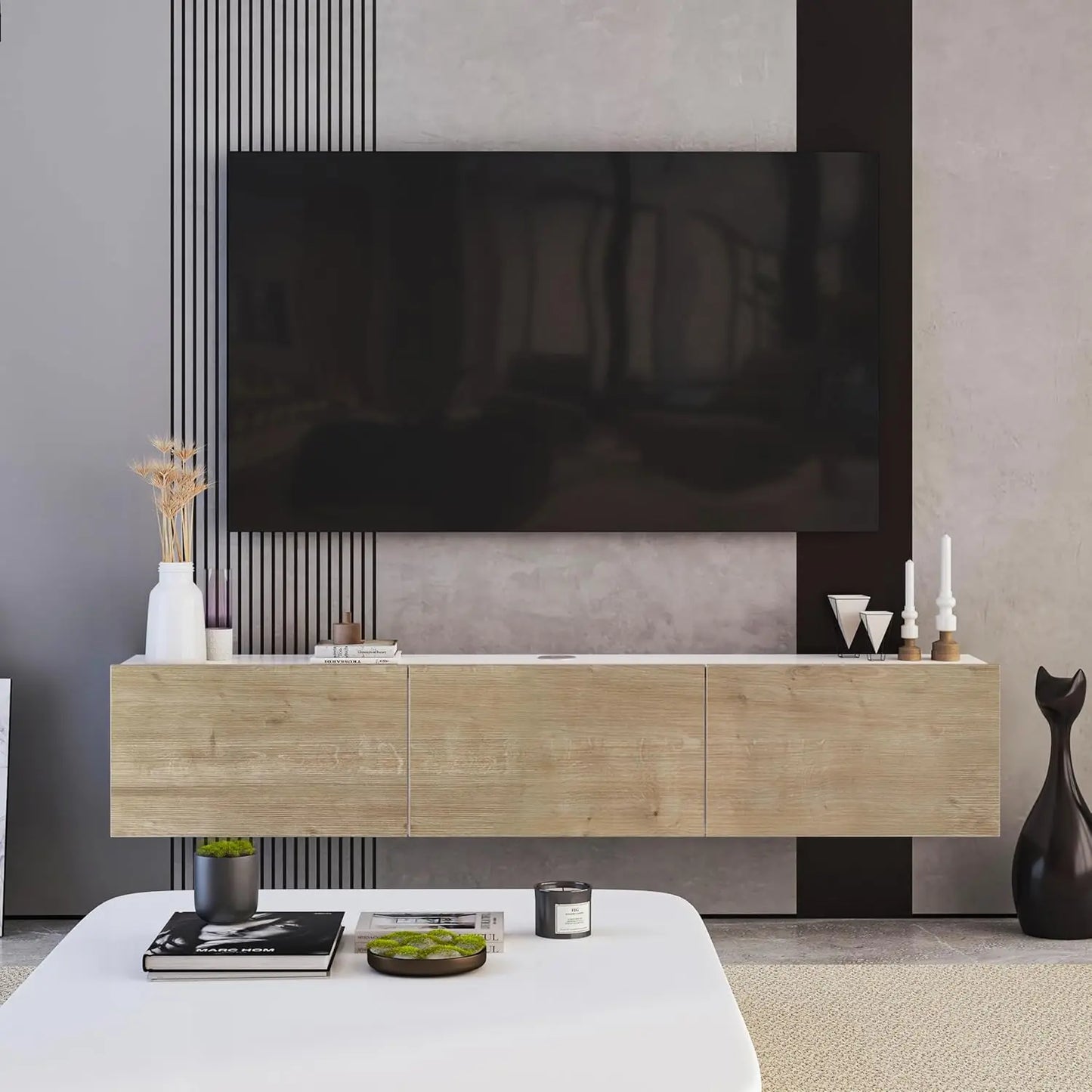 Modern Wall Mounted Media Console, Wall Mounted TV Stand for 65 inch TV