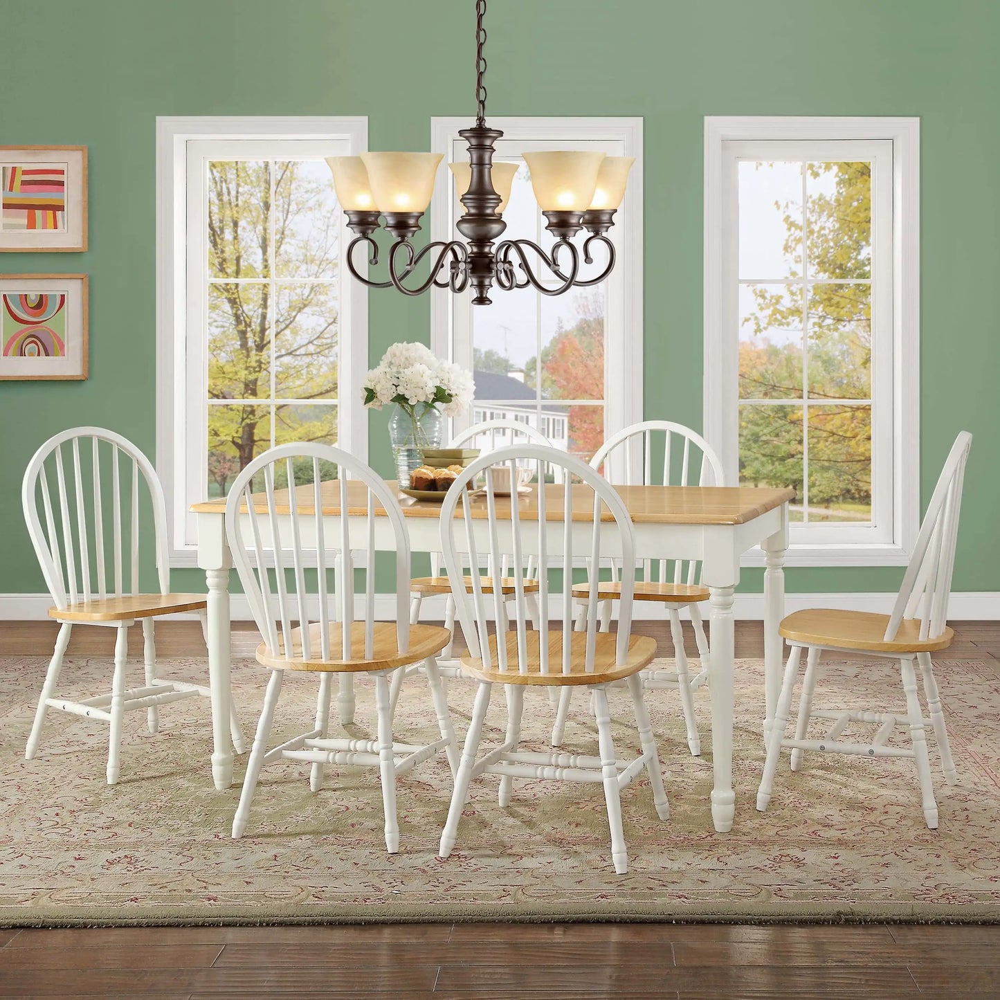 Autumn Lane Farmhouse Dining Table, White and Natural (Table only),comfortably seats 6 people