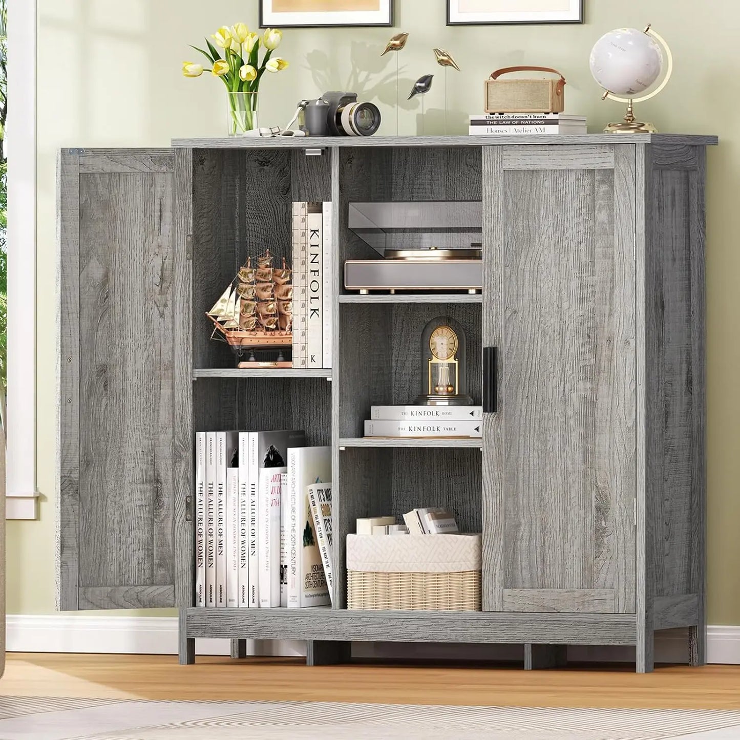 Storage Cabinet, Coffee Bar Cabinet With 3 Adjustable Shelves & 2 Doors, Bathroom Cabinets, Sideboard Buffet Cabinets, Cupboard