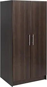 Elite 32" Storage Cabinet Closet, Brown Storage Cabinet, Linen Cabinet, Wardrobe Cabinet with Hanging Rail and Shelves 24.5" D