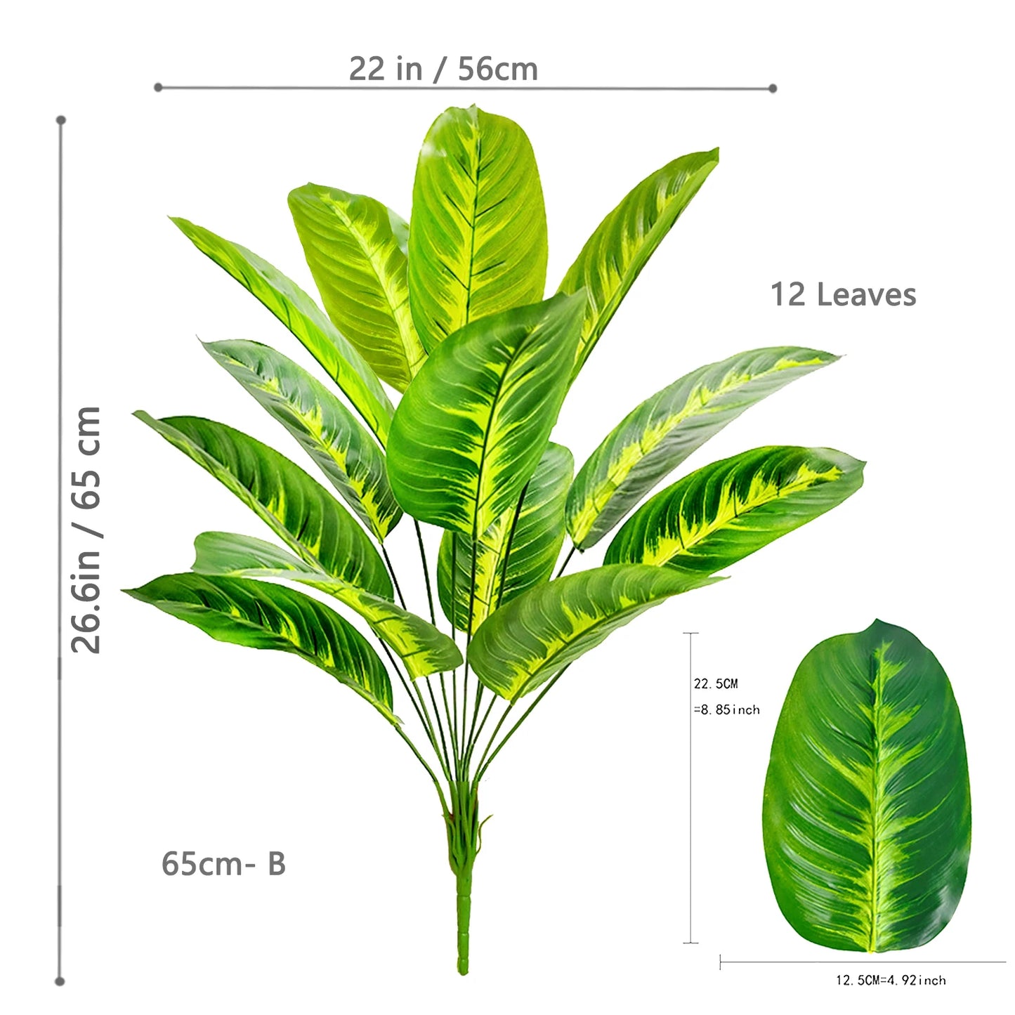 65-125cm 24 Leaf Large Tropical Palm Tree Fake Banana Plant Leaves Real Touch Strelitzia Reginae Plastic Plant for Home Garden