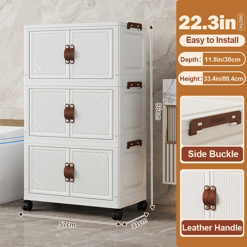 Multi-layer Multifunction Folding Living Room Cabinet Closet Organizer With Wheel Stackable Sundries Large Capacity Storage Box