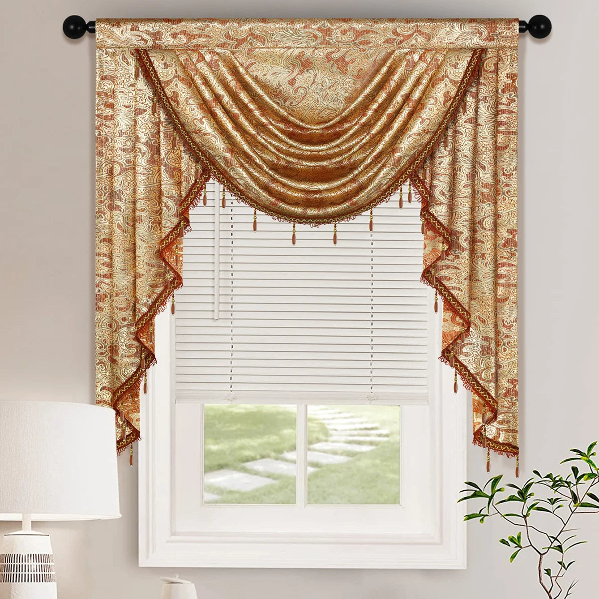 1pc Luxury Style Waterfall Swag Valance,European Jacquard Design Valance for the Various Room Rod Pocket,3 Width Size for Choice
