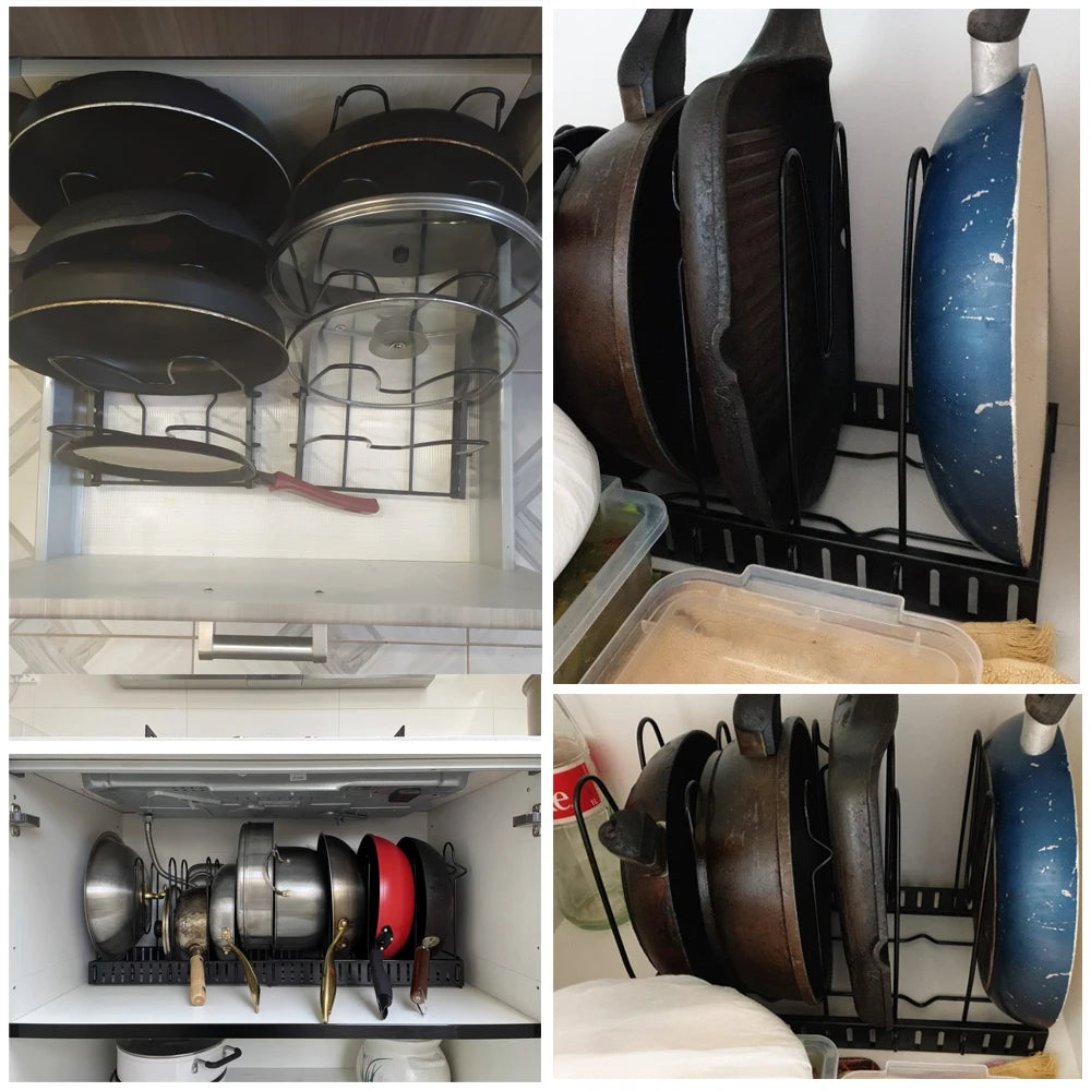 Adjustable Cookware Storage Rack Kitchen Accessories Pan Pot Storage Organizer Multi-Functional Dish Bowl Drying Shelf