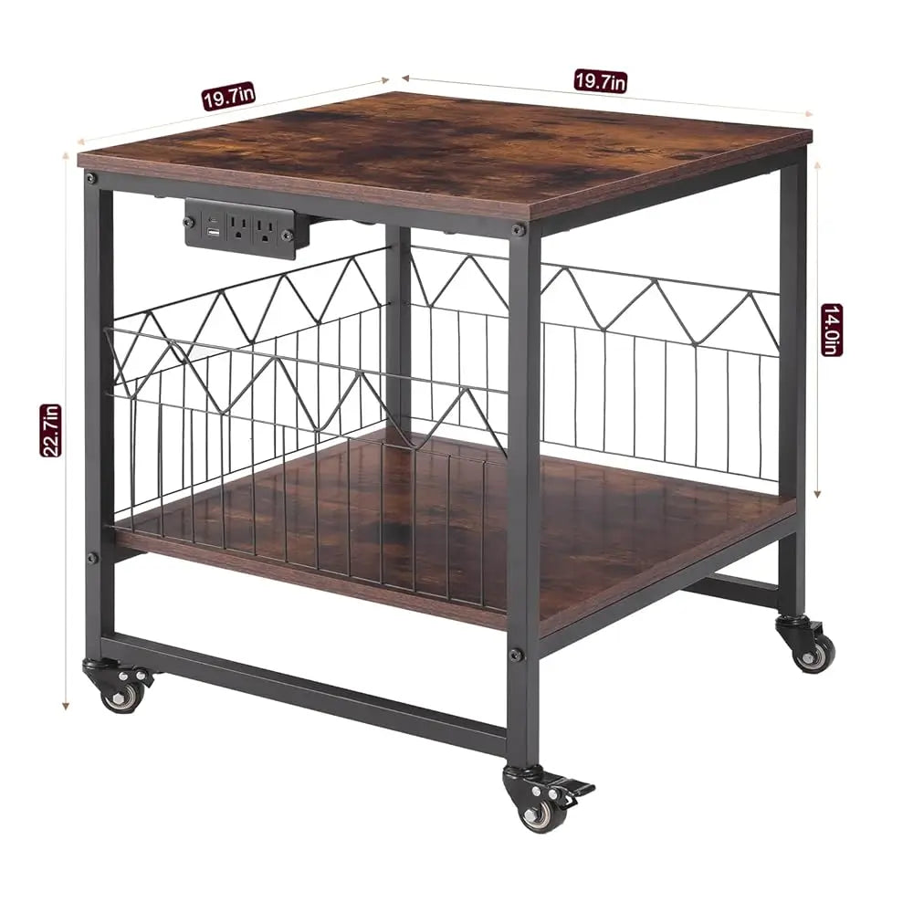 Kitchen Island Cart With Power Outlet, Mobile Coffee Bar & Microwave Stand With Space For Small Refrigerator For Dining Room,