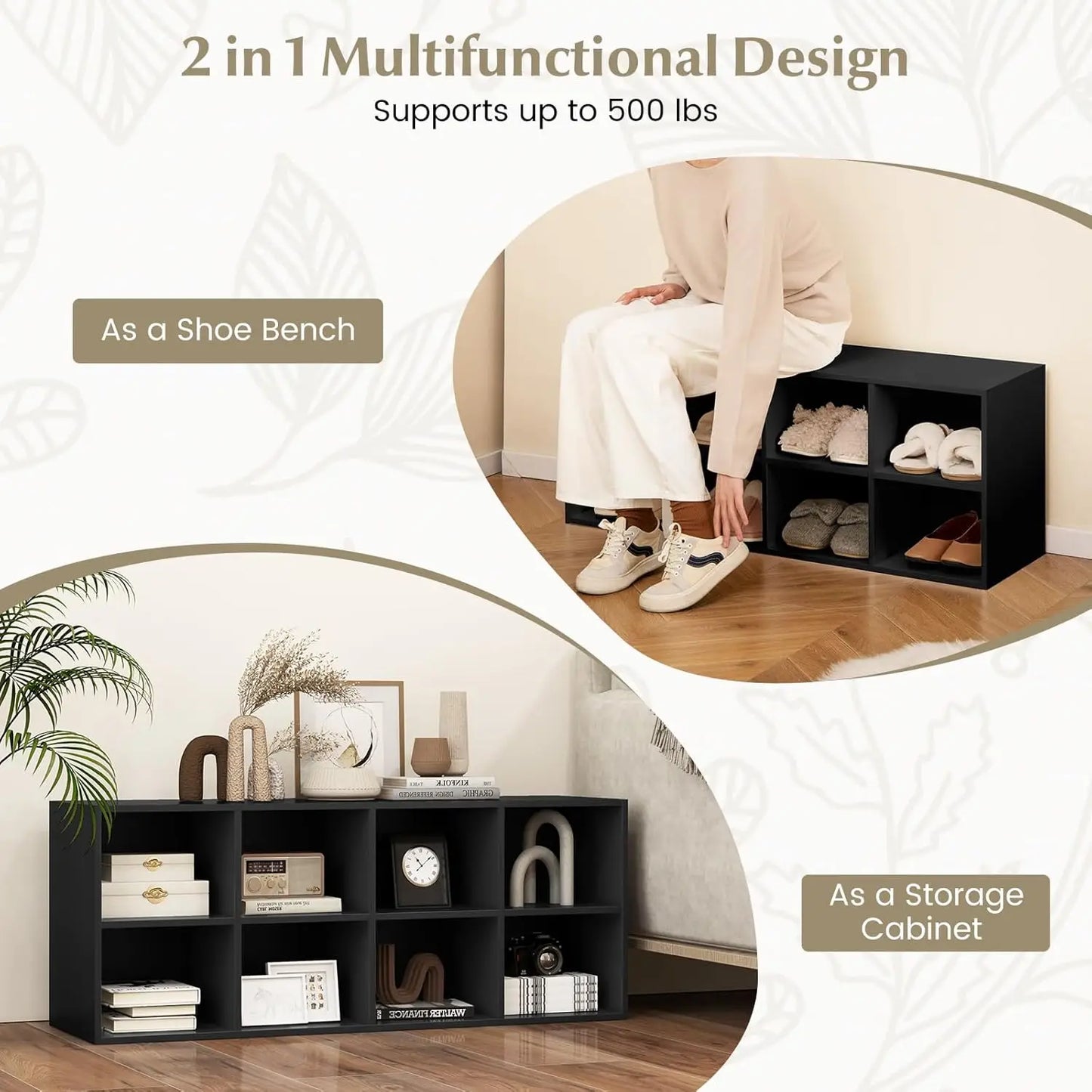 Shoe Bench 8 Cubes, 40"" Entryway Bench With Storage, 8-Cubby Shoe Rack, Shoe Organizer Storage Cabinet For Entryway, Hallway,