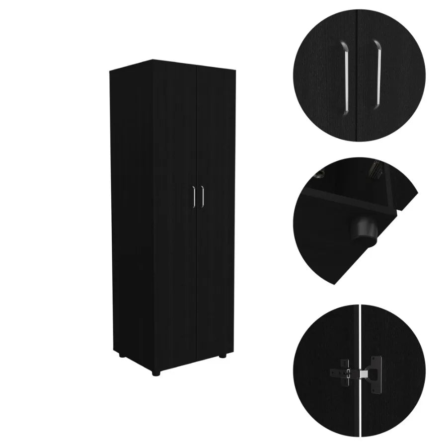 Chagrin 2Shelf Rectangle Armoire Black gue