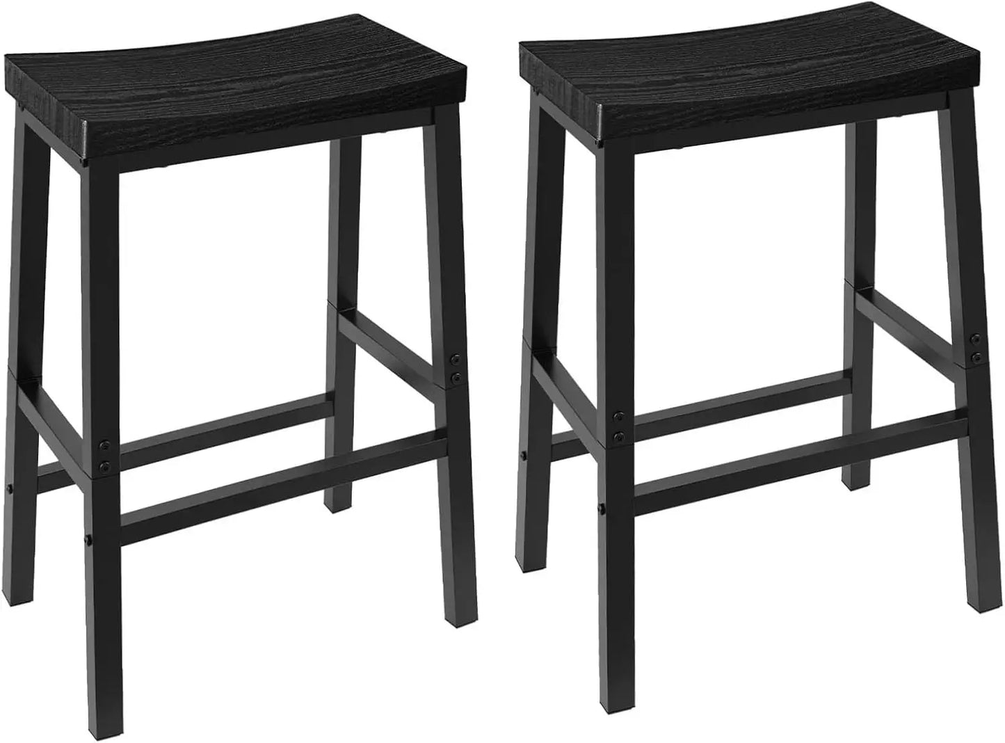 Set of 2 Industrial Bar Stools – 23.6" Rustic Brown/Black Saddle Seats with Footrests for Kitchen & Dining