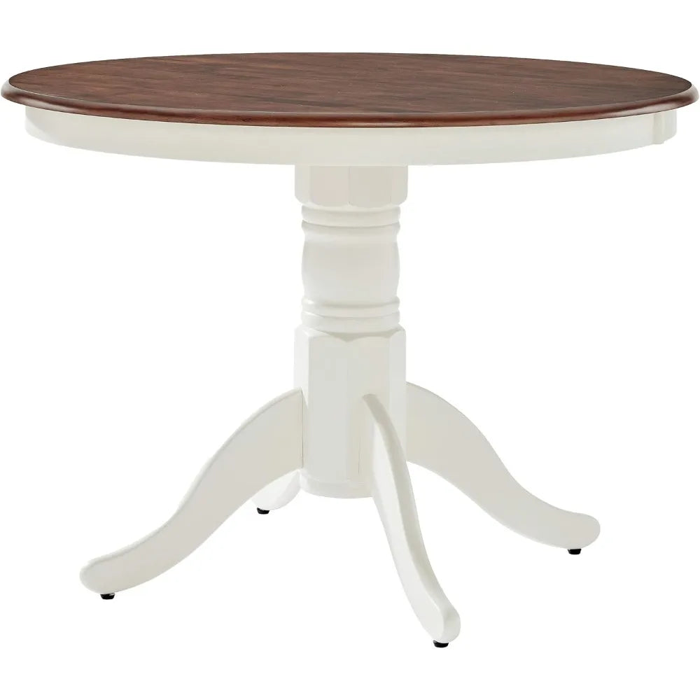 Shelby Traditional Round Wood Dining Room Table, Distressed White