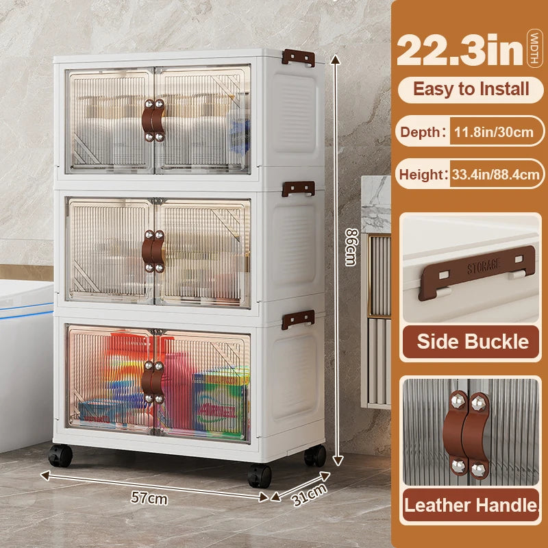 Multi-layer Multifunction Folding Living Room Cabinet Closet Organizer With Wheel Stackable Sundries Large Capacity Storage Box