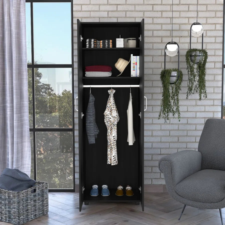 Chagrin 2Shelf Rectangle Armoire Black gue
