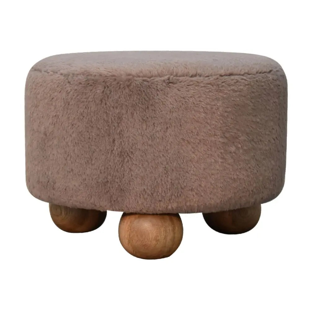 Mocha Faux Fur Round Ball Footstool, Step Stool, stool,Suitable for bedrooms and living rooms, space saving furniture,