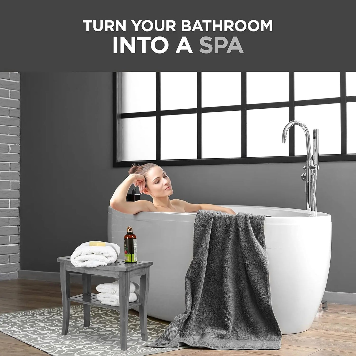 Shower Bench - Small Shower Stool with Storage Shelf, Non-Slip Shower Seat