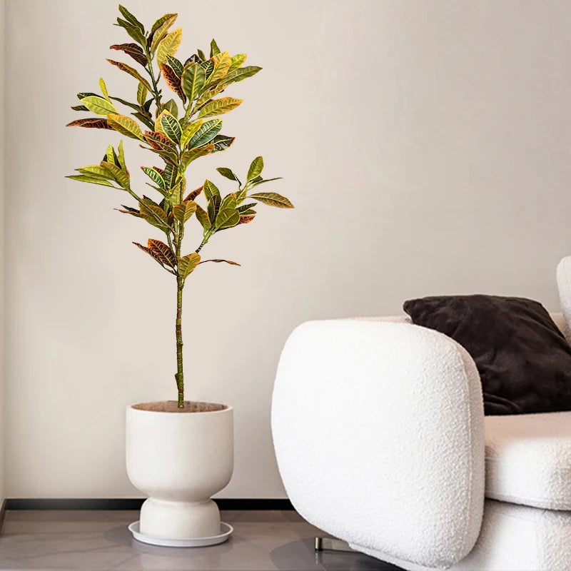 120cm Large Fake Ficus Tree Artificial Tropical Rubber Plants Plastic Codiaeum Tree Leaves Autumn Leafs for Home Garden Decor