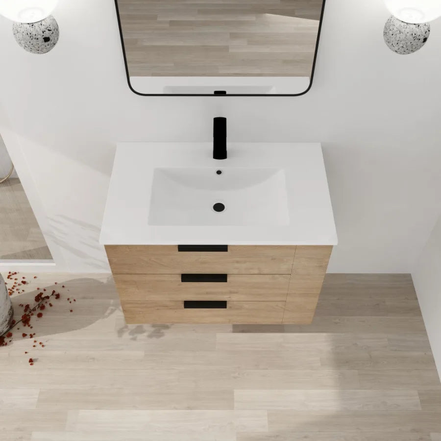30 Inch Wall Mounting Bathroomg Vanity With Sink Soft Close Drawer and Side ShelfGBVB01430IMOGRB3020MOWH