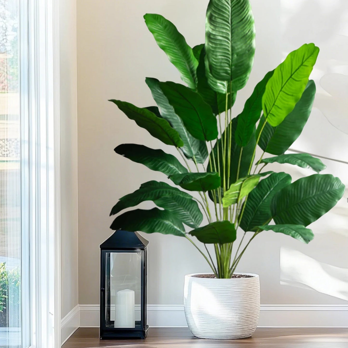 65-125cm 24 Leaf Large Tropical Palm Tree Fake Banana Plant Leaves Real Touch Strelitzia Reginae Plastic Plant for Home Garden