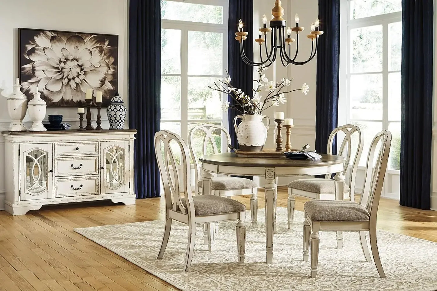 Realyn French Country Oval Dining Room Extension Table, Chipped White