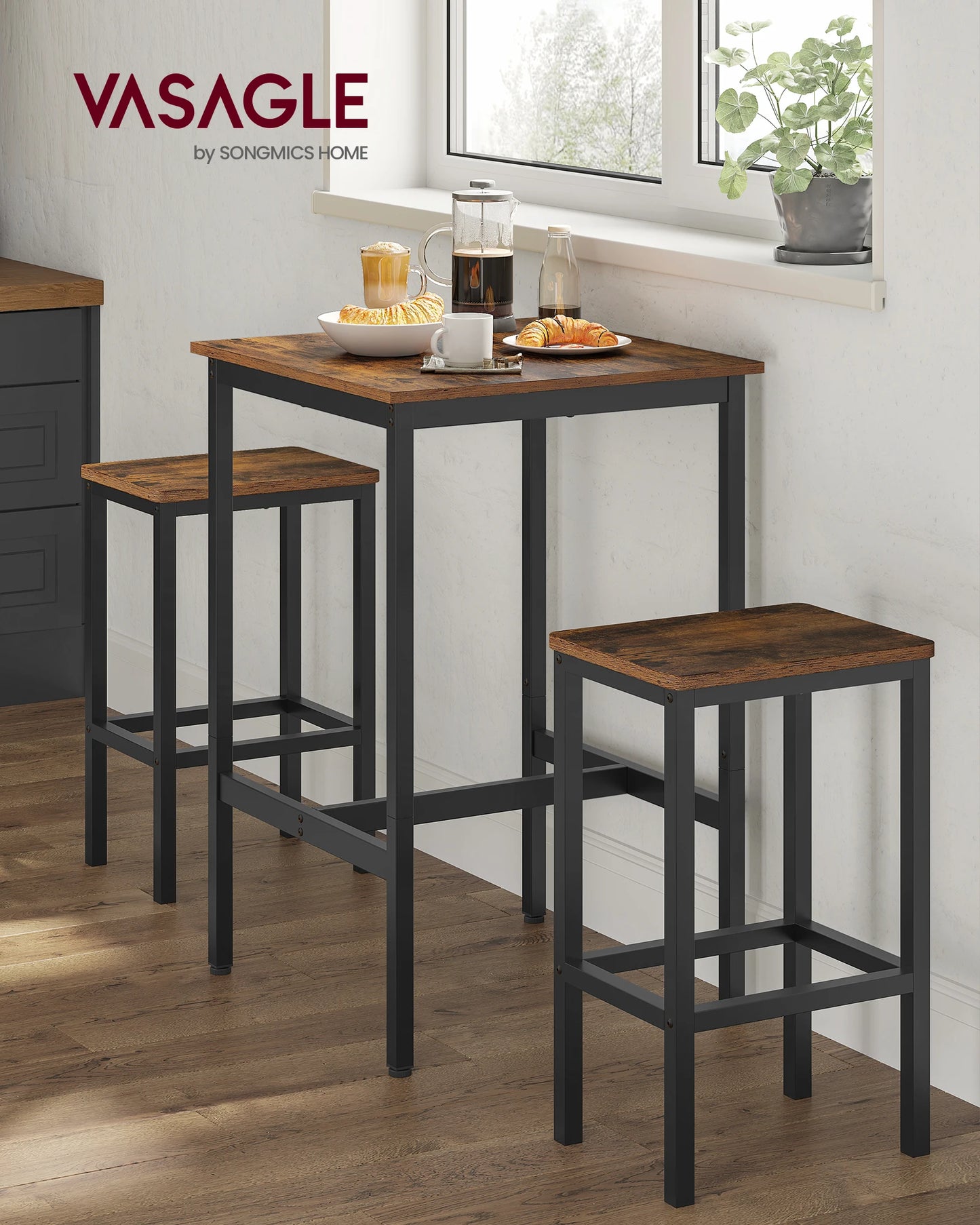 VASAGLE Bar Table, Small Kitchen Dining Table, High Top Pub Table, Height Cocktail Table for Living Room Party