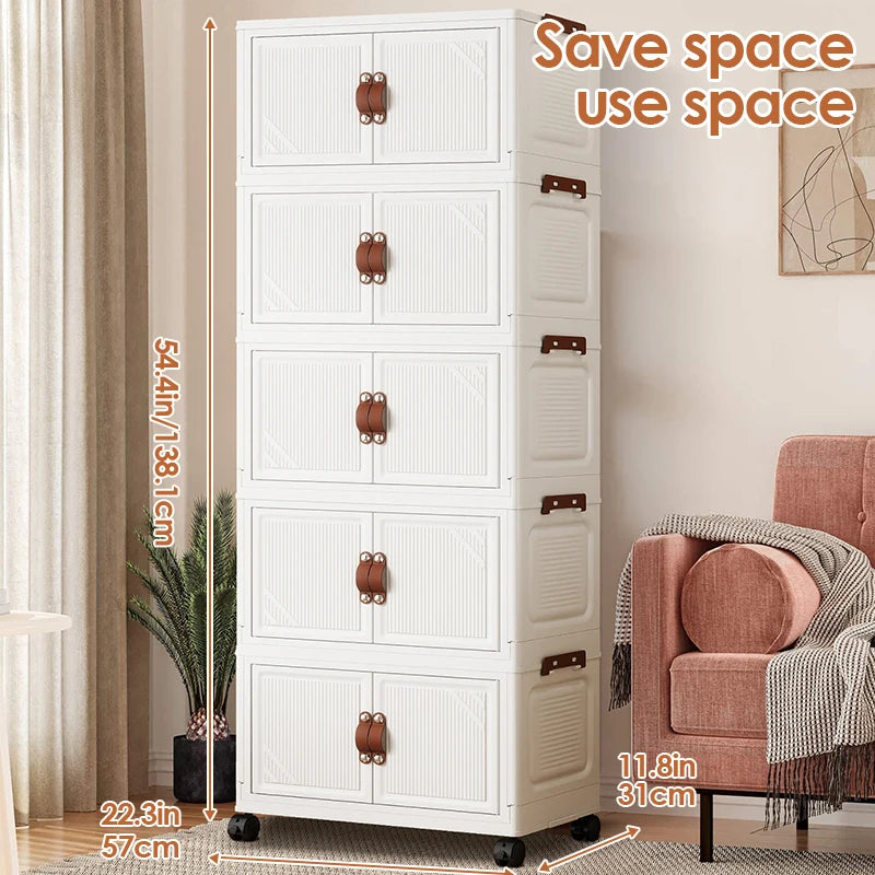 Multi-layer Multifunction Folding Living Room Cabinet Closet Organizer With Wheel Stackable Sundries Large Capacity Storage Box