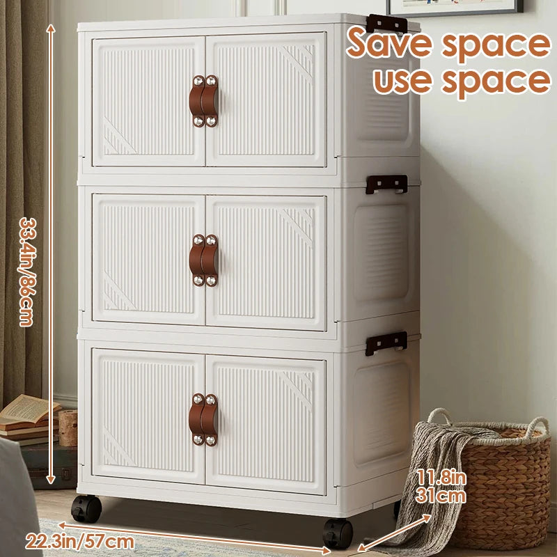 Multi-layer Multifunction Folding Living Room Cabinet Closet Organizer With Wheel Stackable Sundries Large Capacity Storage Box