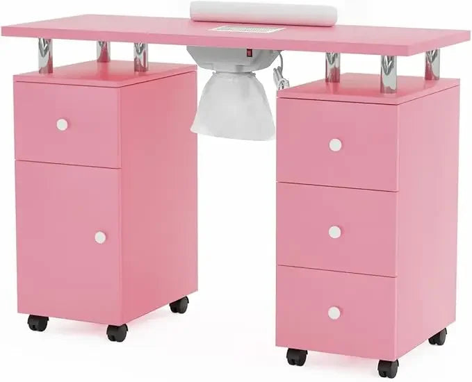 Manicure Tables Desk for Nail Tech Nail Table Beauty Salon Tech Station w/Electric Downdraft Vent Wheels Cushion Manicure Table