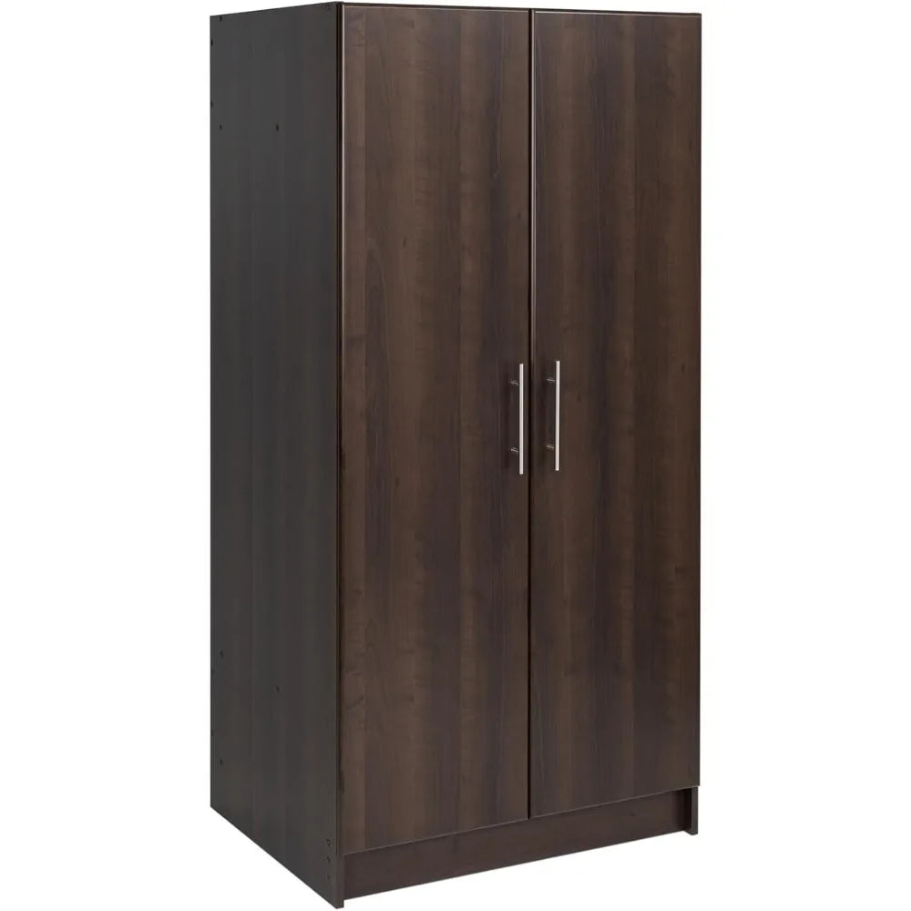 Elite 32" Storage Cabinet Closet, Brown Storage Cabinet, Linen Cabinet, Wardrobe Cabinet with Hanging Rail and Shelves 24.5" D